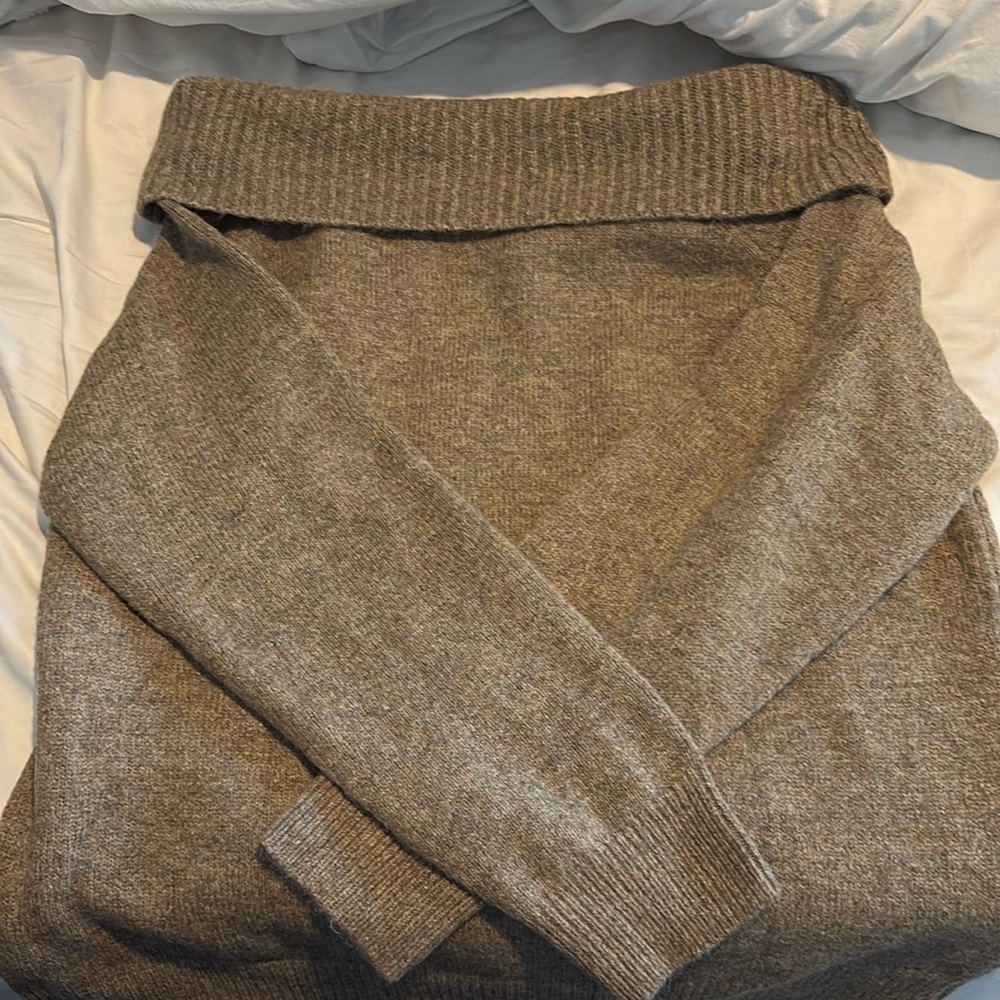 Off the shoulder camel sweater
